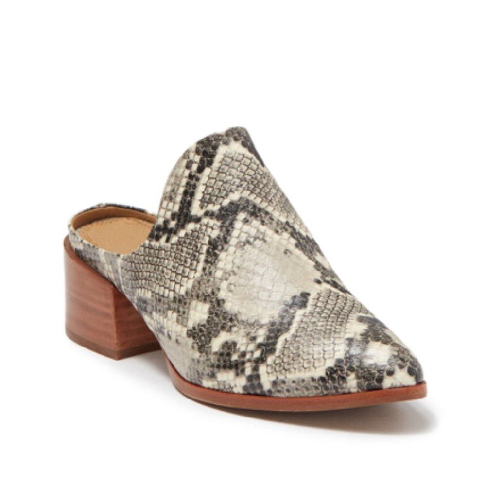 Pointed Snake-Print Mule Heel - White/Black